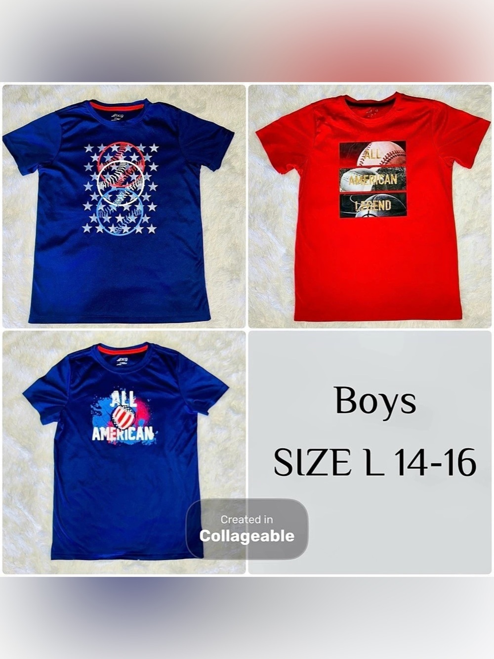 bcg Boys All American Graphic Active Tee Blue & Red Boys Large 14-16